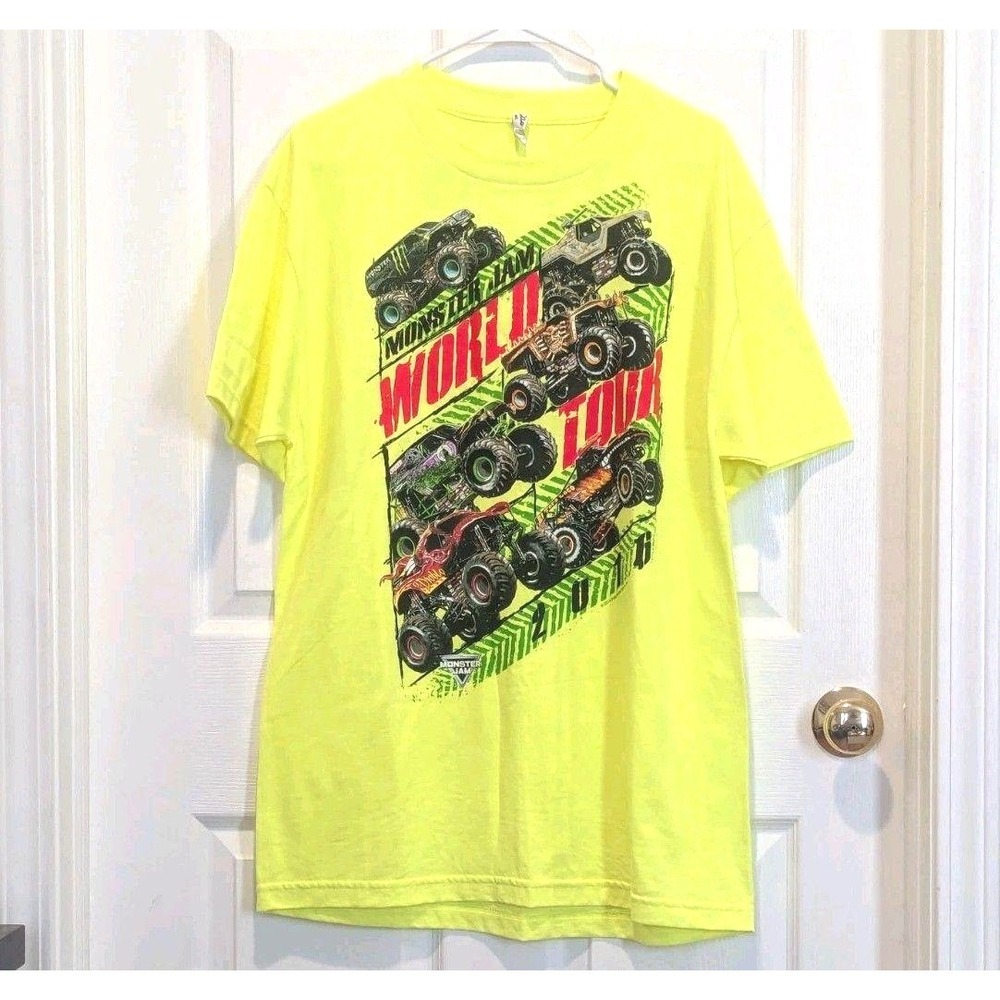 Y2K Monster Jam‎ World Final 2016 Graphic Tee Neon Yellow Monster Truck Large